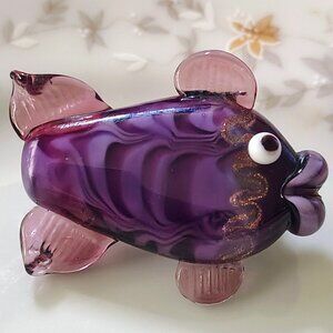 Vtg ARTISAN Blown Glass Figural Purple Exotic Fish Brooch Pin